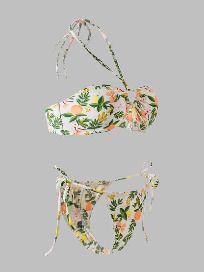 Free Shipping For Green Plant Double Fabric Bikini Set