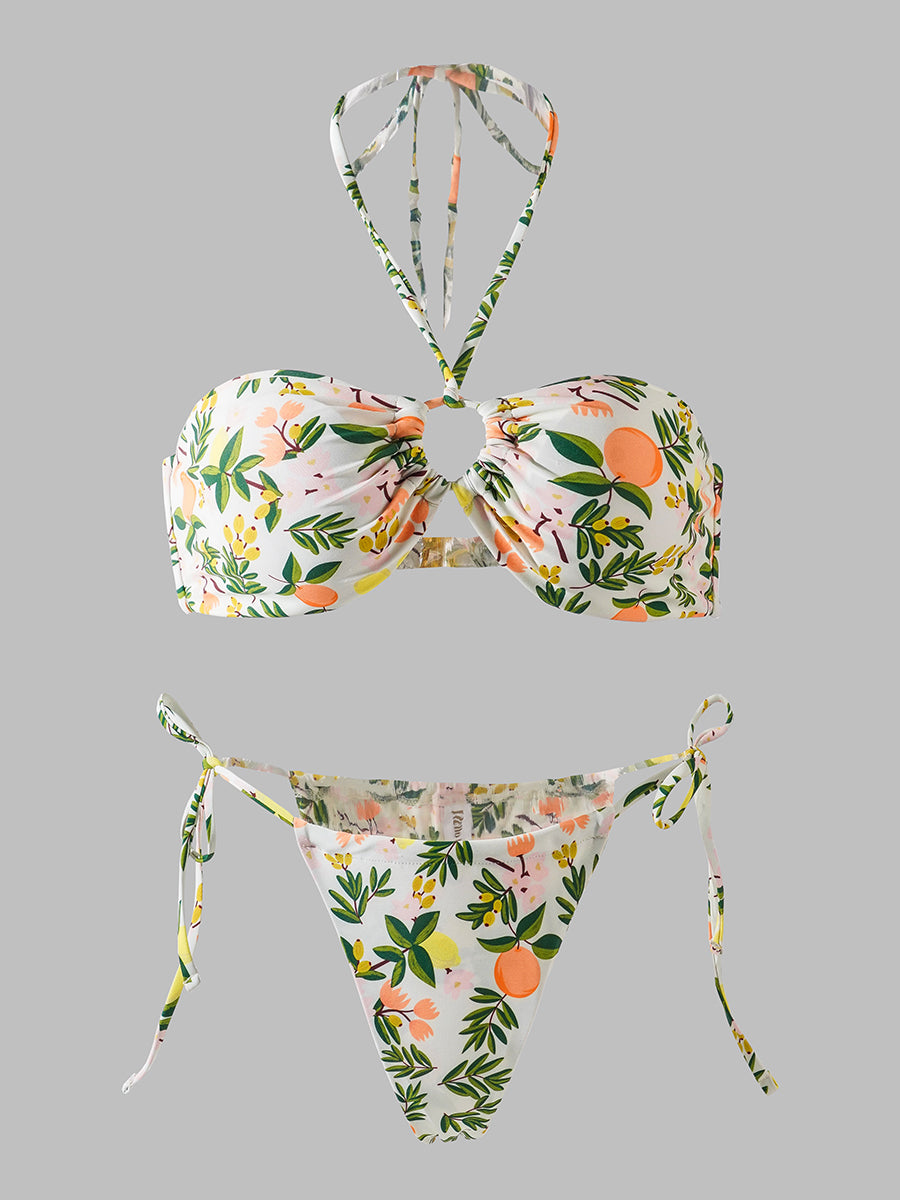 Free Shipping For Green Plant Double Fabric Bikini Set