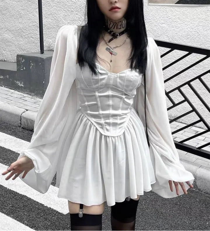 Free Shipping For 'Pale Moon' Long Sleeve Goth Corset Dress