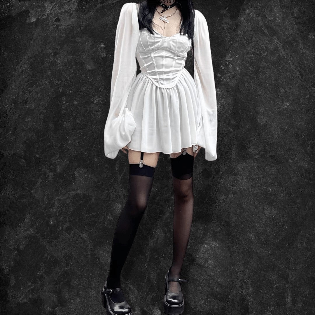 Free Shipping For 'Pale Moon' Long Sleeve Goth Corset Dress