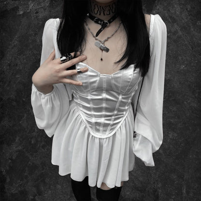 Free Shipping For 'Pale Moon' Long Sleeve Goth Corset Dress