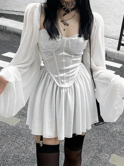 Free Shipping For 'Pale Moon' Long Sleeve Goth Corset Dress