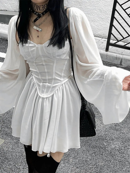 Free Shipping For 'Pale Moon' Long Sleeve Goth Corset Dress