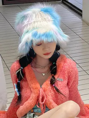 Free Shipping For 'Palette ' Furry Pride Pastel Rainbow Fluffy Hat