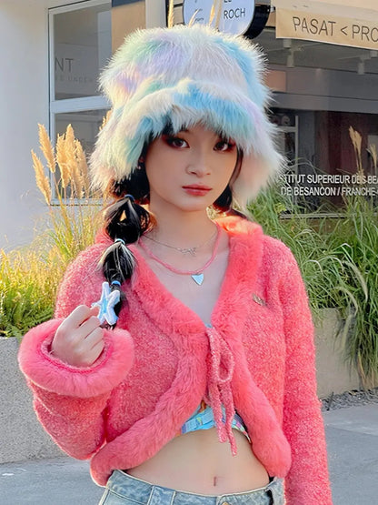 Free Shipping For 'Palette ' Furry Pride Pastel Rainbow Fluffy Hat