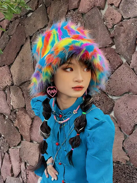 Free Shipping For 'Palette ' Furry Pride Pastel Rainbow Fluffy Hat