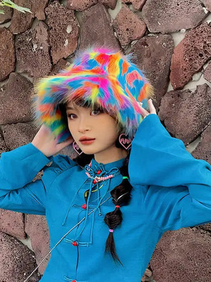 Free Shipping For 'Palette ' Furry Pride Pastel Rainbow Fluffy Hat