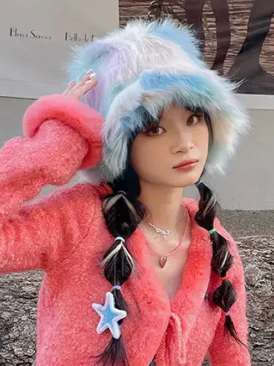 Free Shipping For 'Palette ' Furry Pride Pastel Rainbow Fluffy Hat