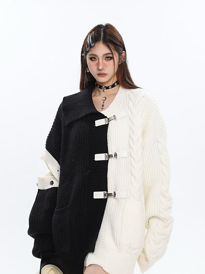 Free Shipping For 'MonoPanda' Black & White Patchwork Sweater Outwear