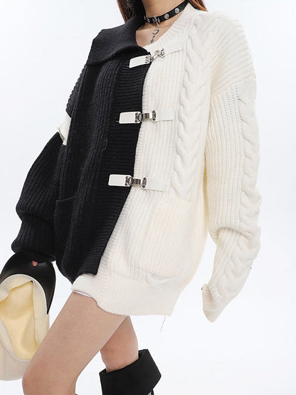 Free Shipping For 'MonoPanda' Black & White Patchwork Sweater Outwear