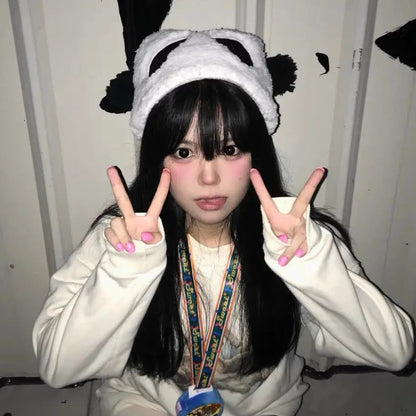 Free Shipping For 'Panda' Kawaii Black and White Fluffy Hat