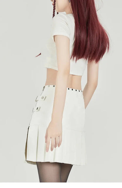 Free Shipping For 'Passion' White Pu Leather Pleated Skirt