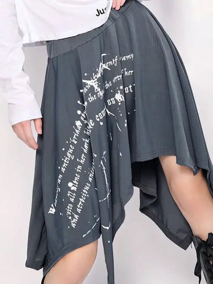 Free Shipping For 'Past lives' Grunge Smudged Print Handy Hem Midi Skirt