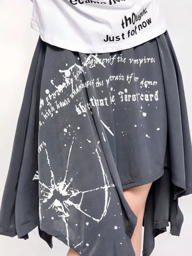 Free Shipping For 'Past lives' Grunge Smudged Print Handy Hem Midi Skirt