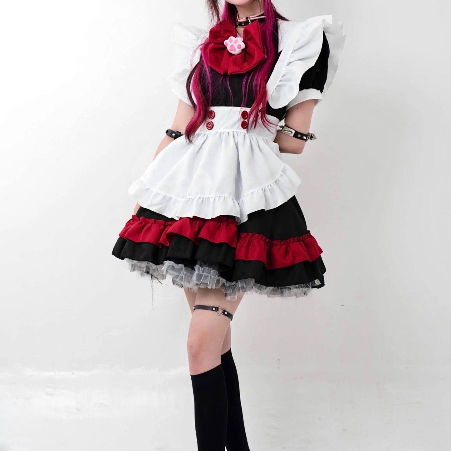 Free Shipping For 'Pawcess' Kawaii Goth Red Bow-tie Maid Dress