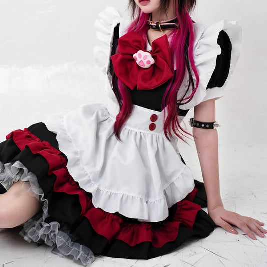 Free Shipping For 'Pawcess' Kawaii Goth Red Bow-tie Maid Dress