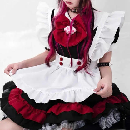 Free Shipping For 'Pawcess' Kawaii Goth Red Bow-tie Maid Dress