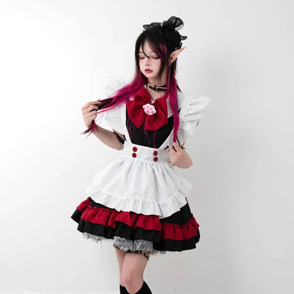 Free Shipping For 'Pawcess' Kawaii Goth Red Bow-tie Maid Dress