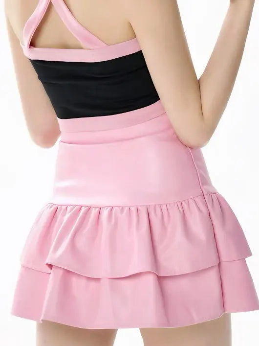 Free Shipping For 'Peach Cream' Bow-tie Pu Leather Skirts