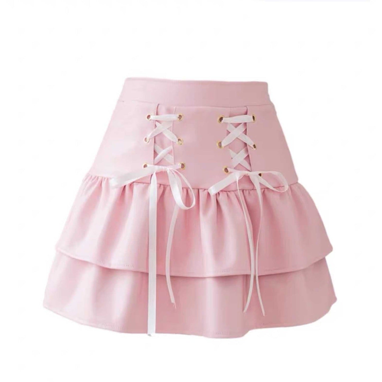 Free Shipping For 'Peach Cream' Bow-tie Pu Leather Skirts