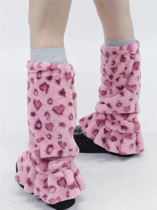 Free Shipping For 'Pink Cheetos' Kawaii Goth Coral Fleece Leg Warmers