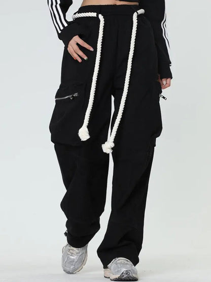 Free Shipping For 'Pink Wall'  Rope Belt Oversized Cargo Pants