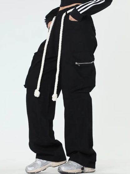 Free Shipping For 'Pink Wall'  Rope Belt Oversized Cargo Pants