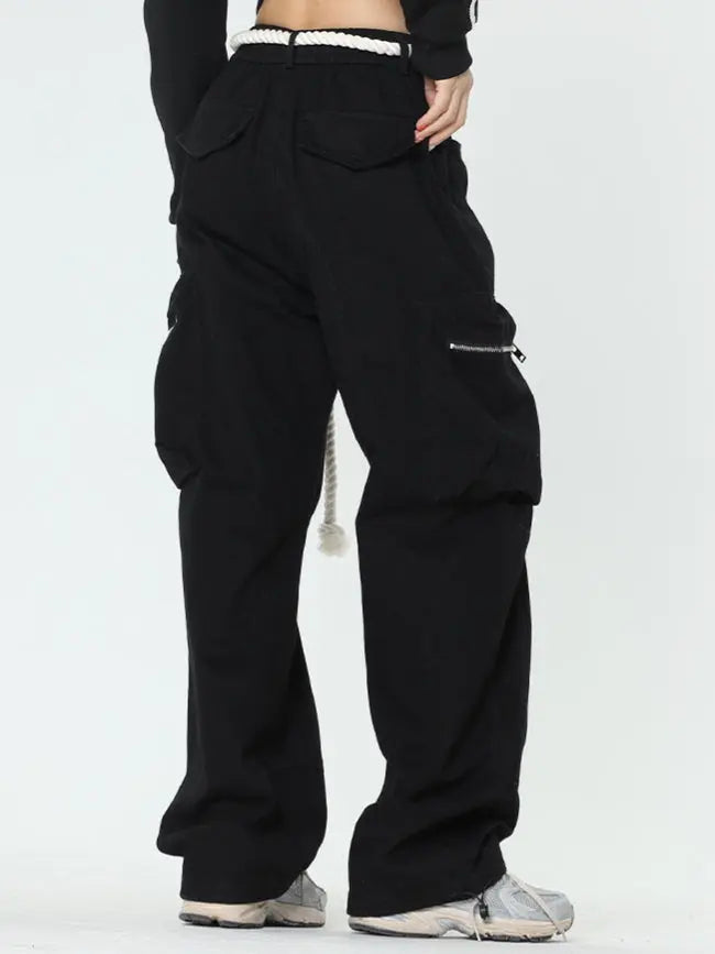 Free Shipping For 'Pink Wall'  Rope Belt Oversized Cargo Pants