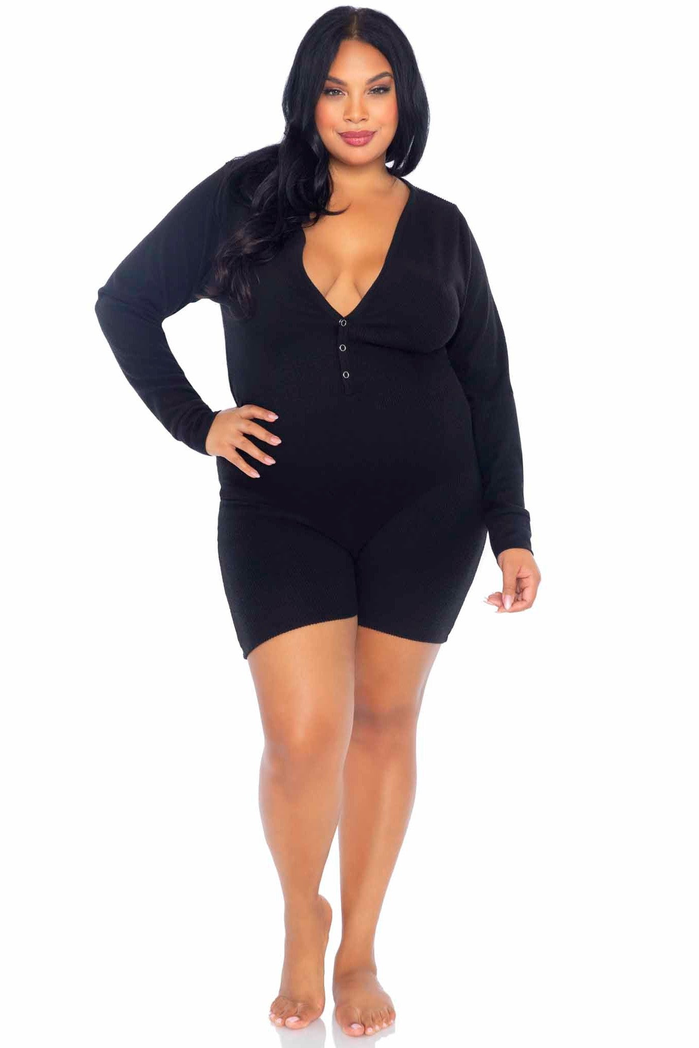 Free Shipping For Plus Size Brushed Rib Romber Long Johns, Snap Closure Back Flap