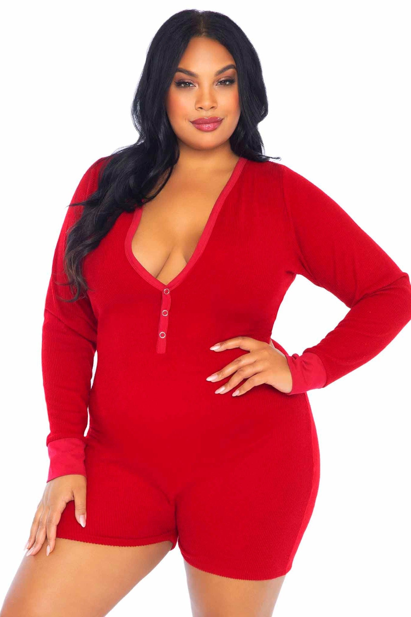 Free Shipping For Plus Size Brushed Rib Romber Long Johns, Snap Closure Back Flap