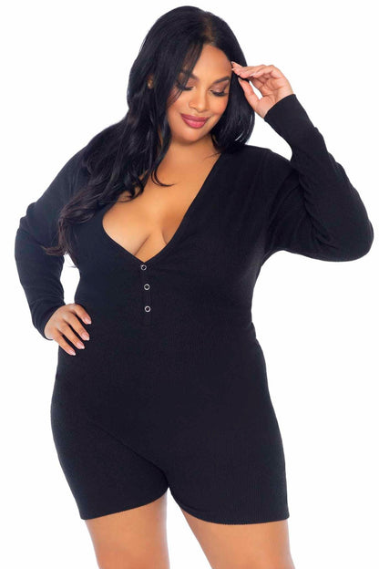 Free Shipping For Plus Size Brushed Rib Romber Long Johns, Snap Closure Back Flap