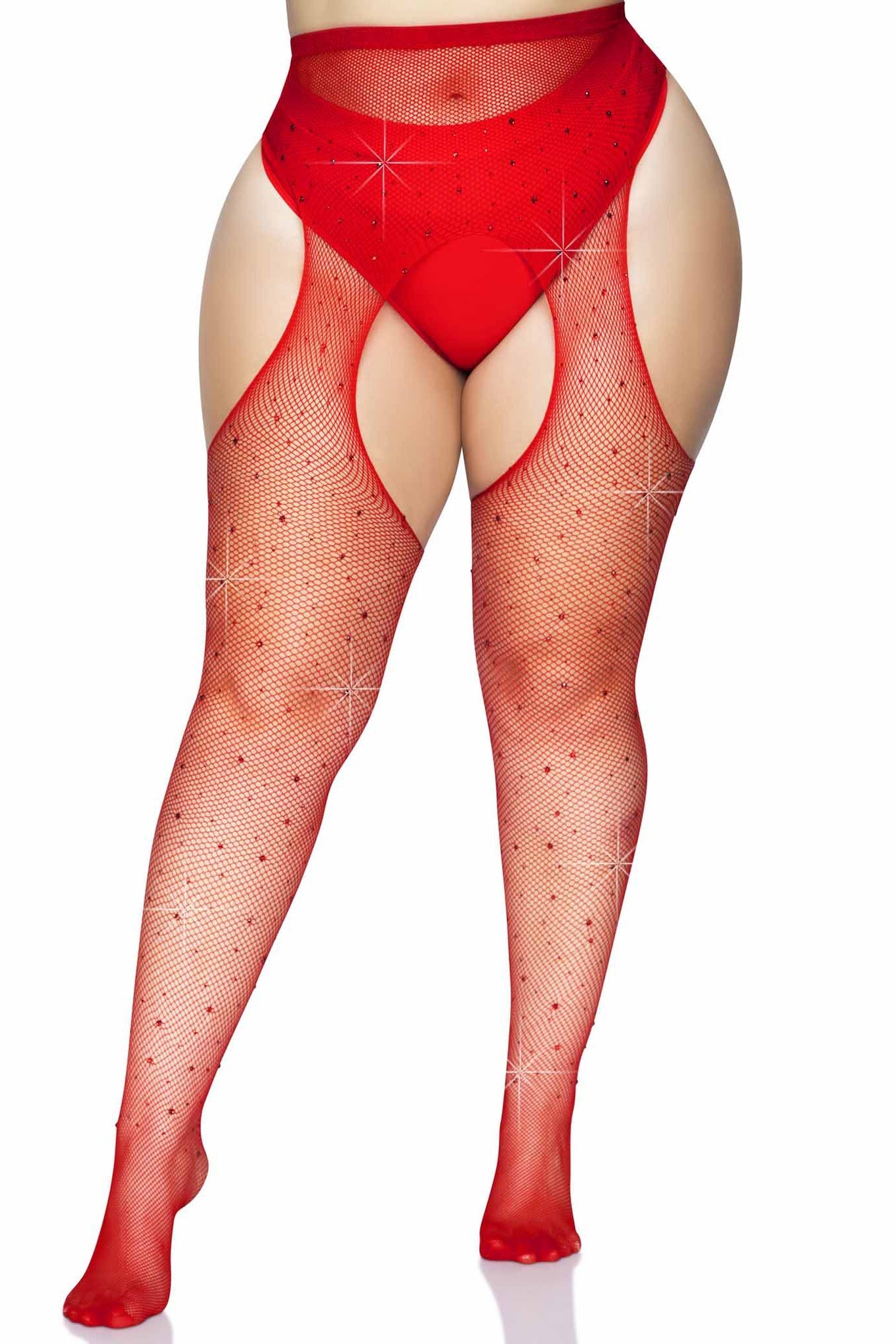 Free Shipping For Plus Size Crystalized Fishnet Suspender Pantyhose