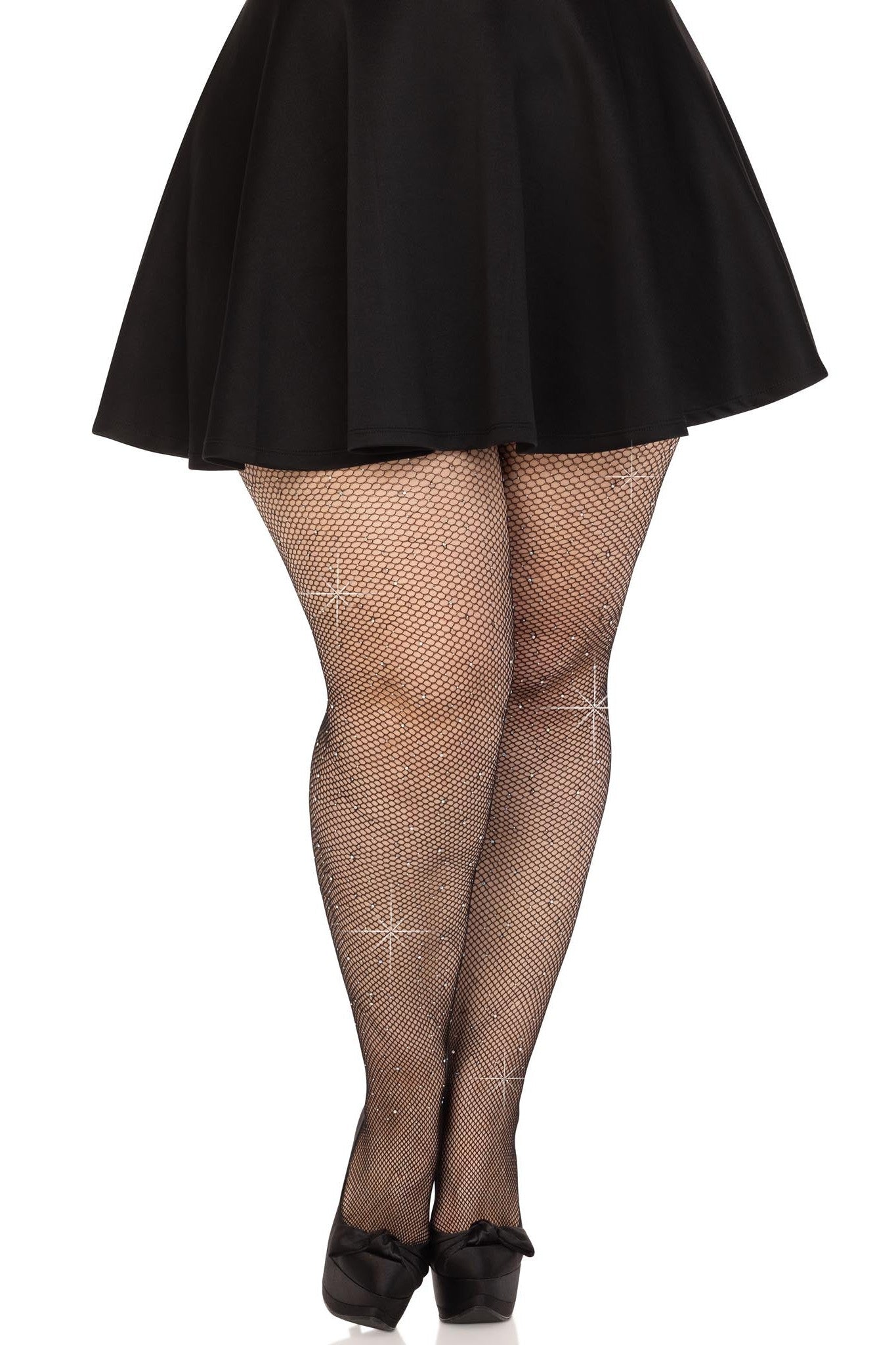 Free Shipping For Plus Size Fishnet Crystalized Tights With Multi Sized Iridescent Rhinestones