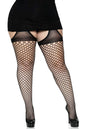 Free Shipping For Plus Size Oval Net Suspender With Opaque Top Pantyhose