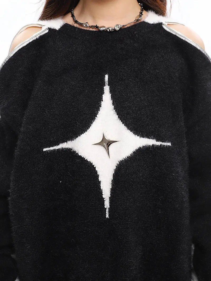 Free Shipping For 'Polaris' Star Hollow Out Zip Up Sweater