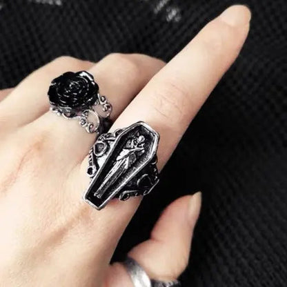 Free Shipping For 'Prayers' Dark Coffin Goth Rings