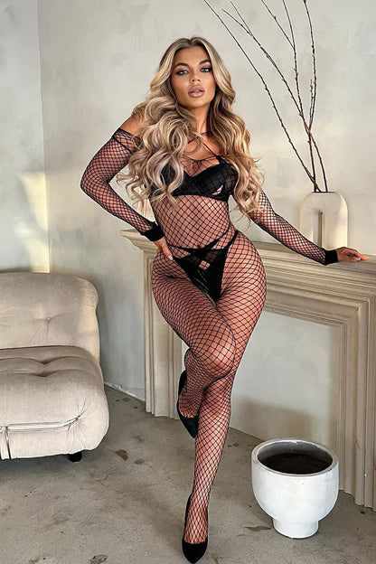 Free shipping for Pretty And Provocative Fishnet Bodystocking - Black