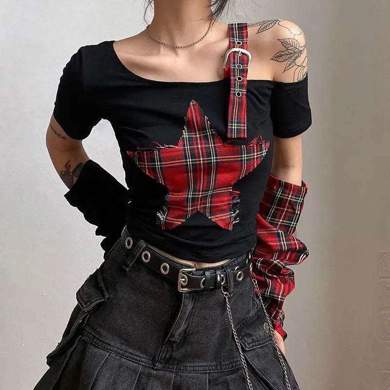 Free Shipping For 'Punk Princess' Red Star Prints Gloves Top