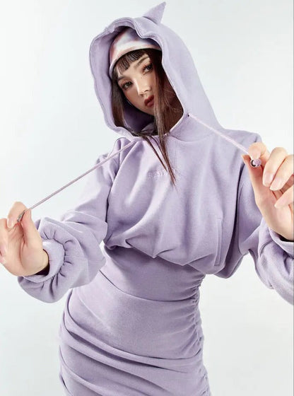 Free Shipping For 'Purple Cat' Kawaii Cute Cat Ears Hooded Dress