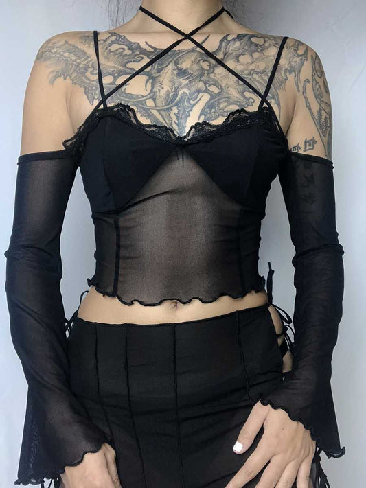 Free Shipping For 'Puzzle' Goth Lace-Up Stretchy Top