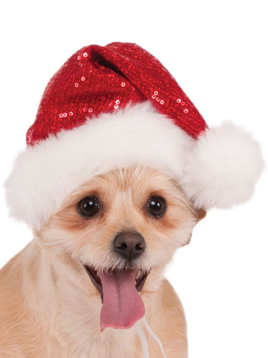 Free Shipping For Red Sequin Pet Santa Hat