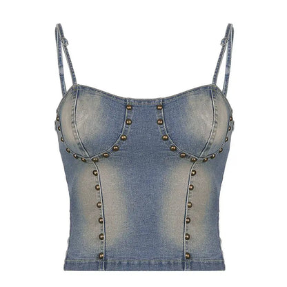 Free Shipping For 'Rabbit Grass' Fairy Grunge Denim Rivet Top