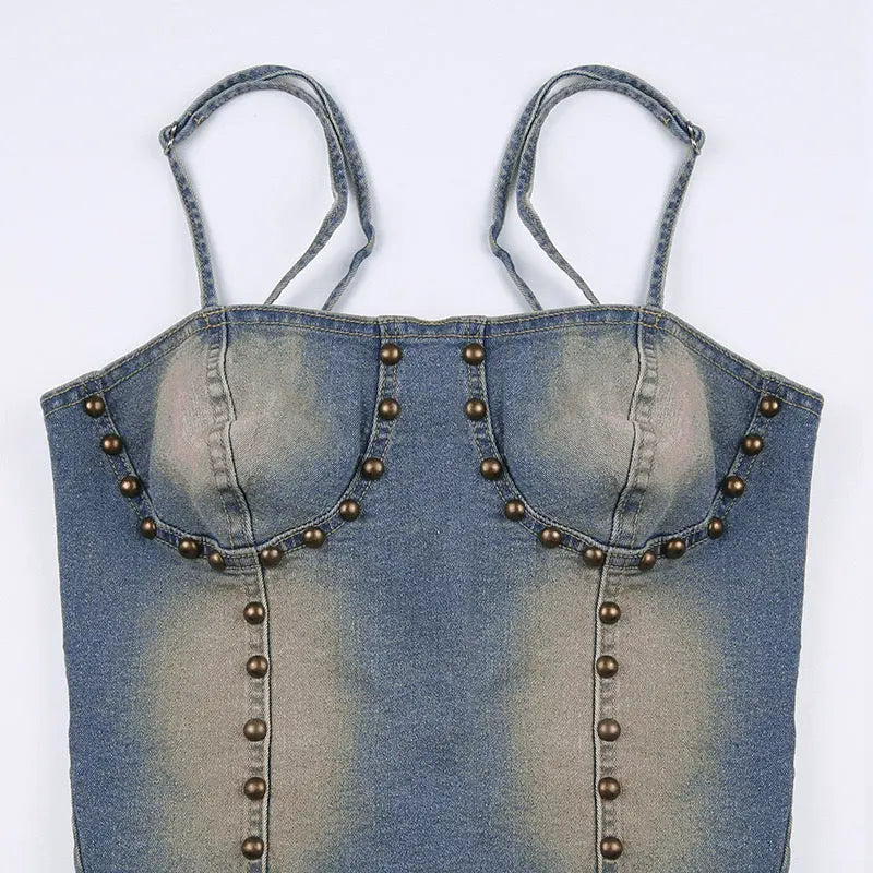 Free Shipping For 'Rabbit Grass' Fairy Grunge Denim Rivet Top