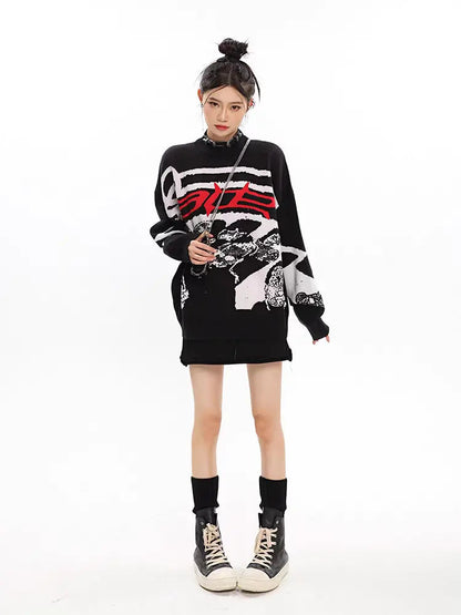 Free Shipping For 'Race' Oversized Unisex Dark Graffiti Sweater