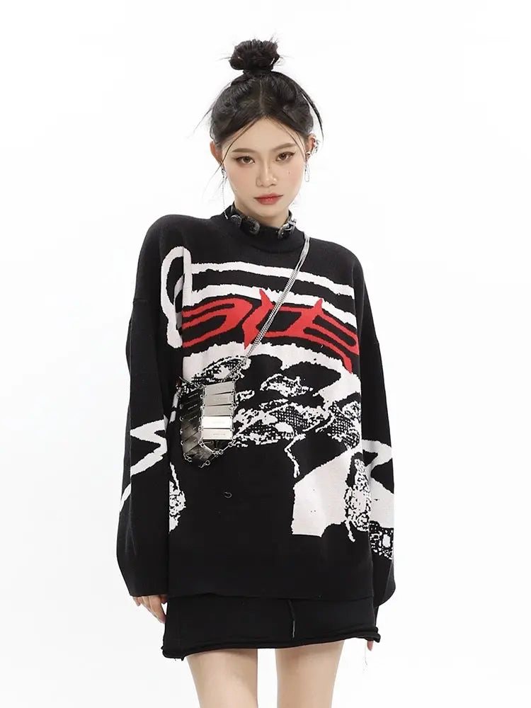 Free Shipping For 'Race' Oversized Unisex Dark Graffiti Sweater