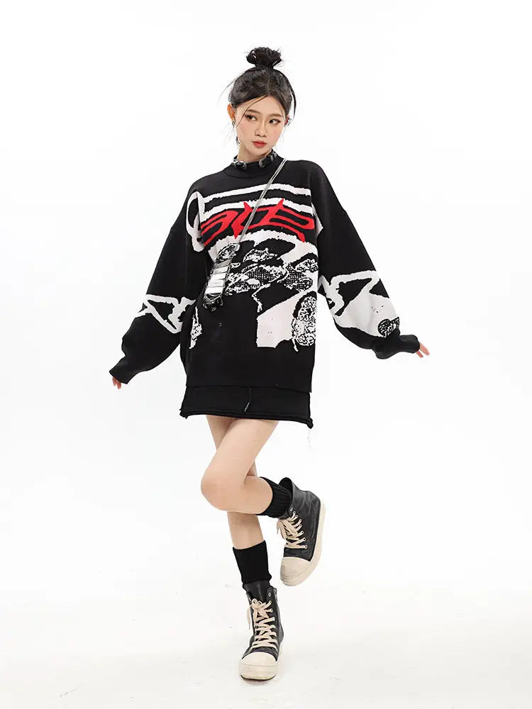 Free Shipping For 'Race' Oversized Unisex Dark Graffiti Sweater