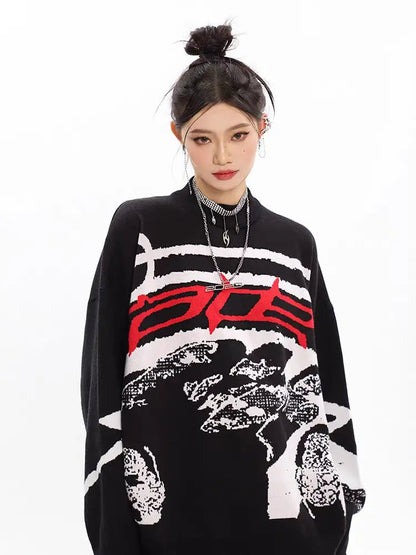 Free Shipping For 'Race' Oversized Unisex Dark Graffiti Sweater