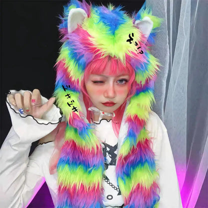 Free Shipping For 'Rainbow Bear' Furry Pride Pastel Rainbow Hooded Scarf