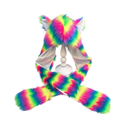 Free Shipping For 'Rainbow Bear' Furry Pride Pastel Rainbow Hooded Scarf