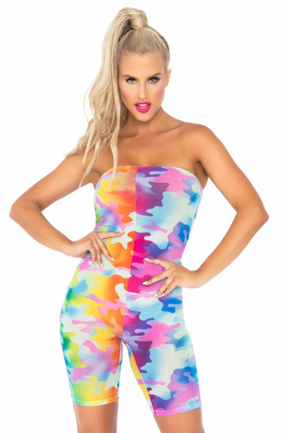 Free Shipping For Rainbow Camo Mesh Strapless Romper